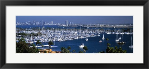 Framed Aerial view of boats moored at a harbor, San Diego, California, USA Print