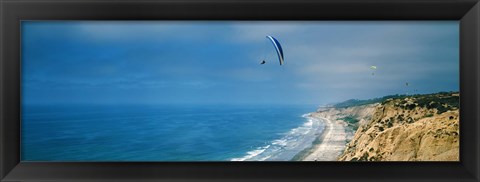 Framed Paragliders over the coast, La Jolla, San Diego, California, USA Print