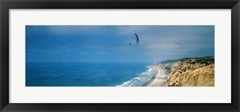 Framed Paragliders over the coast, La Jolla, San Diego, California, USA Print