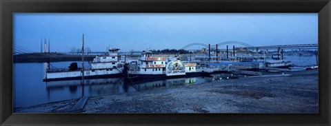 Framed Boats moored at a harbor, Memphis, Mississippi River, Tennessee, USA Print