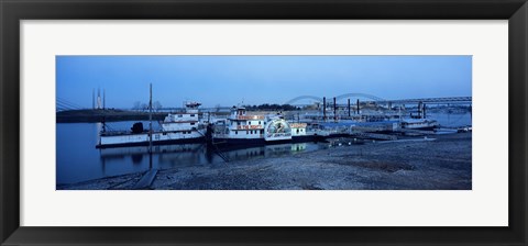 Framed Boats moored at a harbor, Memphis, Mississippi River, Tennessee, USA Print