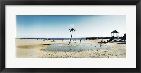 Framed Palm tree sprinkler on the beach, Coney Island, Brooklyn, New York City, New York State, USA Print