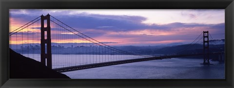 Framed Silhouette of a suspension bridge at dusk, Golden Gate Bridge, San Francisco, California Print