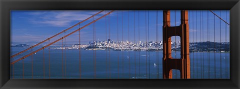 Framed Suspension bridge with a city in the background, Golden Gate Bridge, San Francisco, California, USA Print