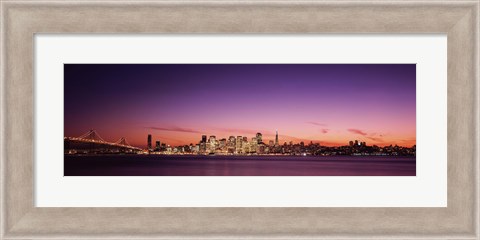 Framed Bay Bridge and San Francisco Skyline with Purple Dusk Sky Print