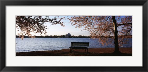 Framed Park bench with a memorial in the background, Jefferson Memorial, Tidal Basin, Potomac River, Washington DC, USA Print