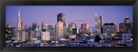 Framed High angle view of San Francisco at dusk, California Print