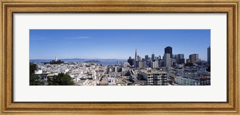 Framed High angle view of a city, Coit Tower, Telegraph Hill, Bay Bridge, San Francisco, California, USA Print