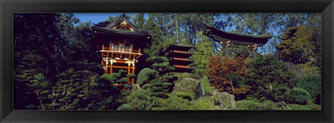 Framed Pagodas in a park, Japanese Tea Garden, Golden Gate Park, Asian Art Museum, San Francisco, California, USA Print