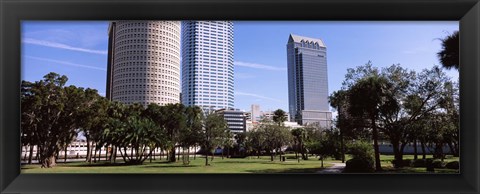 Framed Buildings in a city viewed from a park, Plant Park, University Of Tampa, Tampa, Hillsborough County, Florida, USA Print