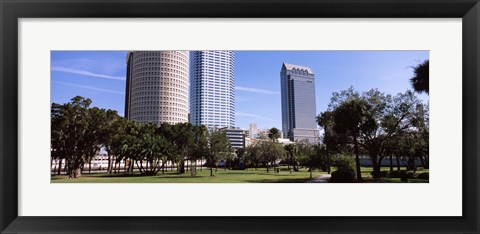 Framed Buildings in a city viewed from a park, Plant Park, University Of Tampa, Tampa, Hillsborough County, Florida, USA Print