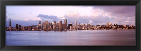 Framed San Francisco city skyline at sunrise viewed from Treasure Island side, San Francisco Bay, California, USA Print