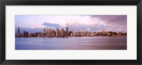 Framed San Francisco city skyline at sunrise viewed from Treasure Island side, San Francisco Bay, California, USA Print