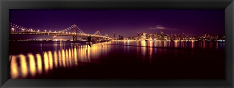 Framed Bridge lit up at night, Bay Bridge, San Francisco Bay, San Francisco, California Print