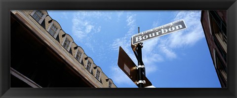 Framed Street name signboard on a pole, Bourbon Street, French Market, French Quarter, New Orleans, Louisiana, USA Print