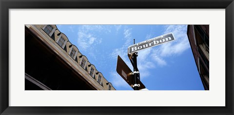 Framed Street name signboard on a pole, Bourbon Street, French Market, French Quarter, New Orleans, Louisiana, USA Print