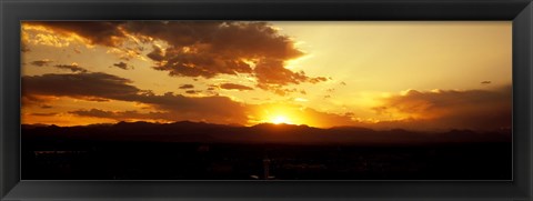 Framed Silhouette of mountains at sunrise, Denver, Colorado, USA Print