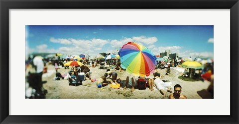 Framed Bright Umbrella on Coney Island Print