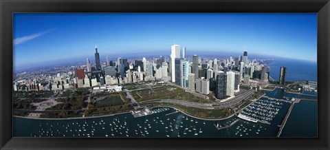 Framed Aerial view of a park in a city, Millennium Park, Lake Michigan, Chicago, Cook County, Illinois Print