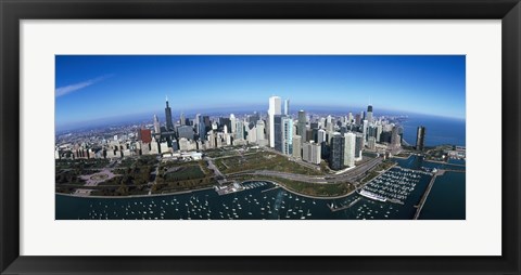 Framed Aerial view of a park in a city, Millennium Park, Lake Michigan, Chicago, Cook County, Illinois Print