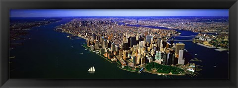 Framed Aerial view of lower Manhattern, New York City, New York State, USA Print