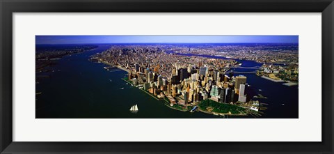 Framed Aerial view of lower Manhattern, New York City, New York State, USA Print