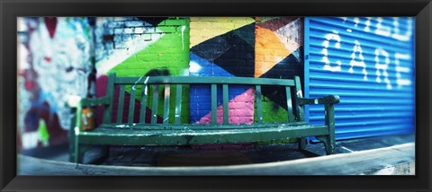 Framed Bench outside a building, Williamsburg, Brooklyn, New York City, New York State, USA Print