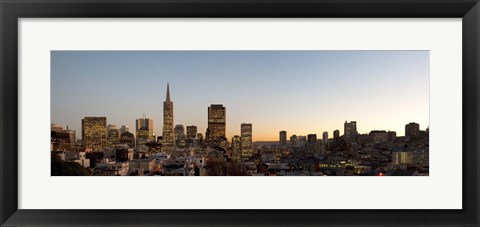 Framed Buildings lit up at dusk, Telegraph Hill, San Francisco, California, USA Print