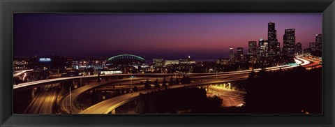 Framed City lit up at night, Seattle, King County, Washington State, USA 2010 Print