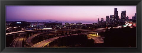 Framed City lit up at dusk, Seattle, King County, Washington State, USA 2010 Print