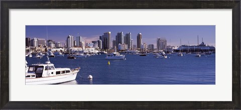 Framed Boats in the San Digeo Harbor Print