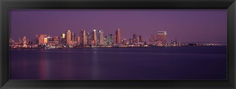 Framed San Diego with Purple Sky as Seen from the Water Print