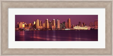 Framed San Diego Lit Up at Dusk Print