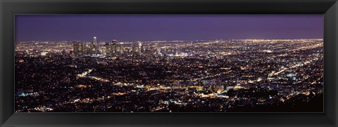 Framed Night View of Los Angeles, California with Purple Sky Print