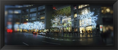 Framed Buildings lit up at the roadside, Columbus Circle, New York City, New York State, USA Print