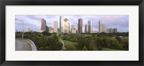 Framed Skyscrapers against cloudy sky, Houston, Texas Print