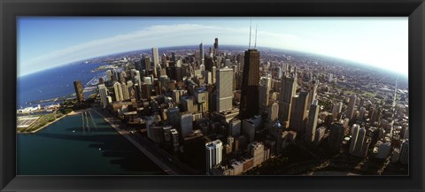 Framed Aerial view of Chicago and lake, Cook County, Illinois, USA 2010 Print