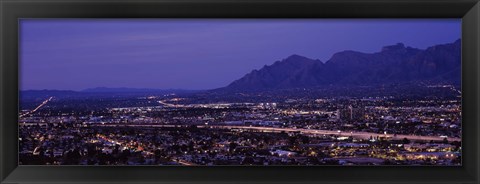 Framed Aerial view of a city at night, Tucson, Pima County, Arizona Print