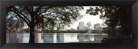 Framed Lake Eola, Orlando, Florida (black &amp; white) Print