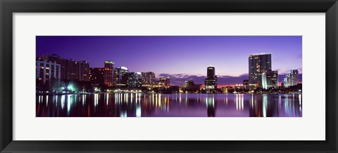 Framed Buildings lit up at night in a city, Lake Eola, Orlando Print