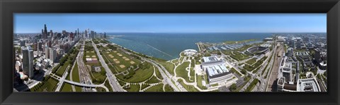 Framed 180 degree view of a city, Lake Michigan, Chicago, Cook County, Illinois, USA 2009 Print