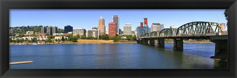 Framed Bridge across the river, Hawthorne Bridge, Willamette River, Portland, Multnomah County, Oregon, USA Print