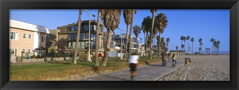 Framed People riding bicycles near a beach, Venice Beach, City of Los Angeles, California, USA Print