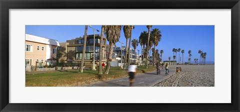 Framed People riding bicycles near a beach, Venice Beach, City of Los Angeles, California, USA Print