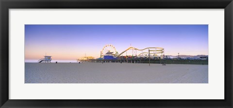 Framed Ferris wheel lit up at dusk, Santa Monica Beach, Santa Monica Pier, Santa Monica, Los Angeles County, California, USA Print