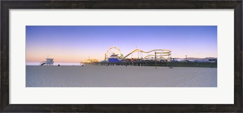 Framed Ferris wheel lit up at dusk, Santa Monica Beach, Santa Monica Pier, Santa Monica, Los Angeles County, California, USA Print