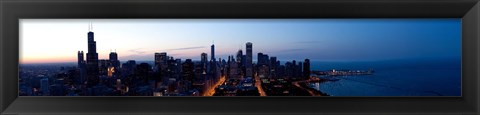 Framed High angle view of a city at dusk, Chicago, Cook County, Illinois, USA 2009 Print