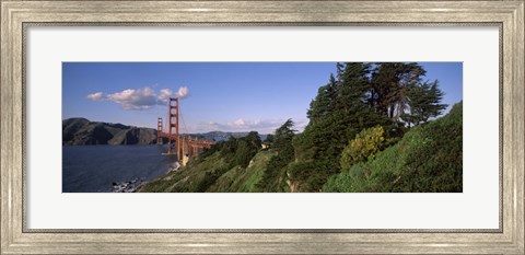 Framed Suspension bridge across the bay, Golden Gate Bridge, San Francisco Bay, San Francisco, California, USA Print