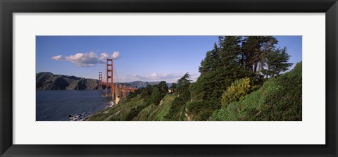 Framed Suspension bridge across the bay, Golden Gate Bridge, San Francisco Bay, San Francisco, California, USA Print