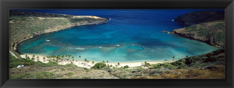 Framed High angle view of a coast, Hanauma Bay, Oahu, Honolulu County, Hawaii, USA Print